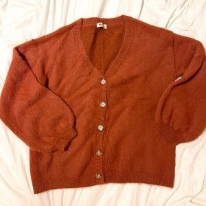 Super Soft Vernacular Sweater - Plush Material, Burnt Orange, Size Large
